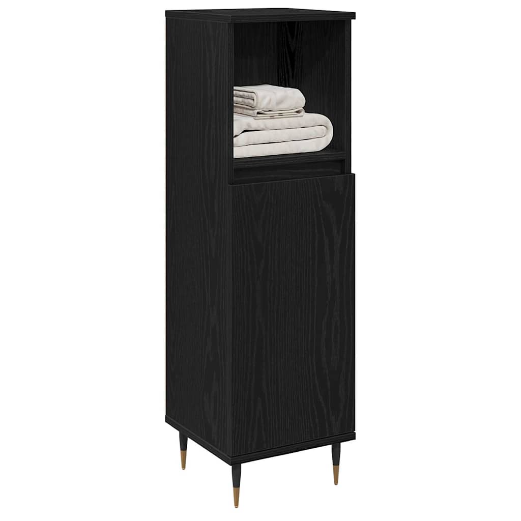 Badezimmerschrank mit Tür Schwarz Eichen-Optik 30 x 30 x 100 cm