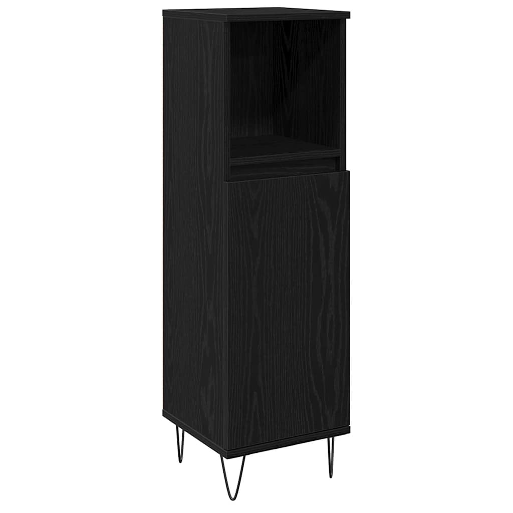 Badezimmerschrank mit Tür Schwarz Eichen-Optik 30 x 30 x 100 cm