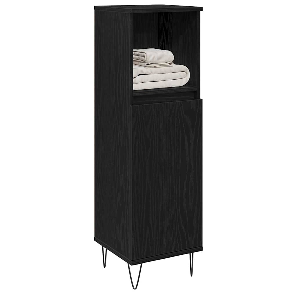 Badezimmerschrank mit Tür Schwarz Eichen-Optik 30 x 30 x 100 cm