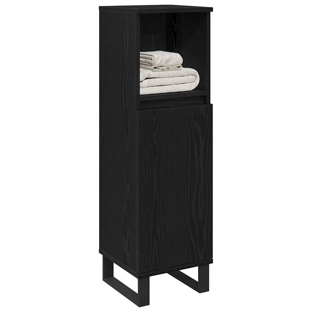 Badezimmerschrank mit Tür Schwarz Eichen-Optik 30 x 30 x 100 cm