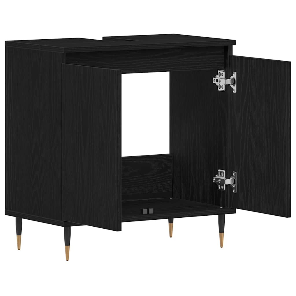 Waschbeckenschrank mit Tür Schwarz Eichen-Optik 58 x 33 x 60 cm