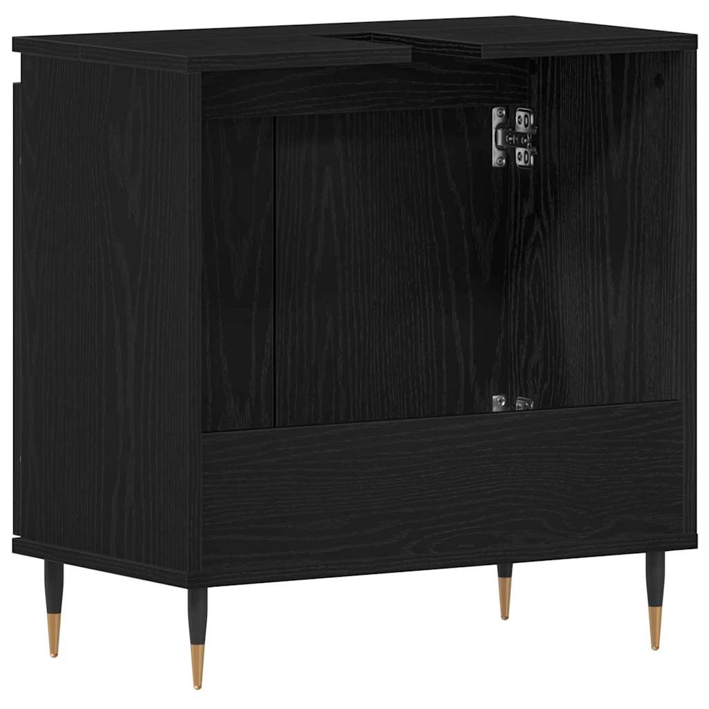 Waschbeckenschrank mit Tür Schwarz Eichen-Optik 58 x 33 x 60 cm