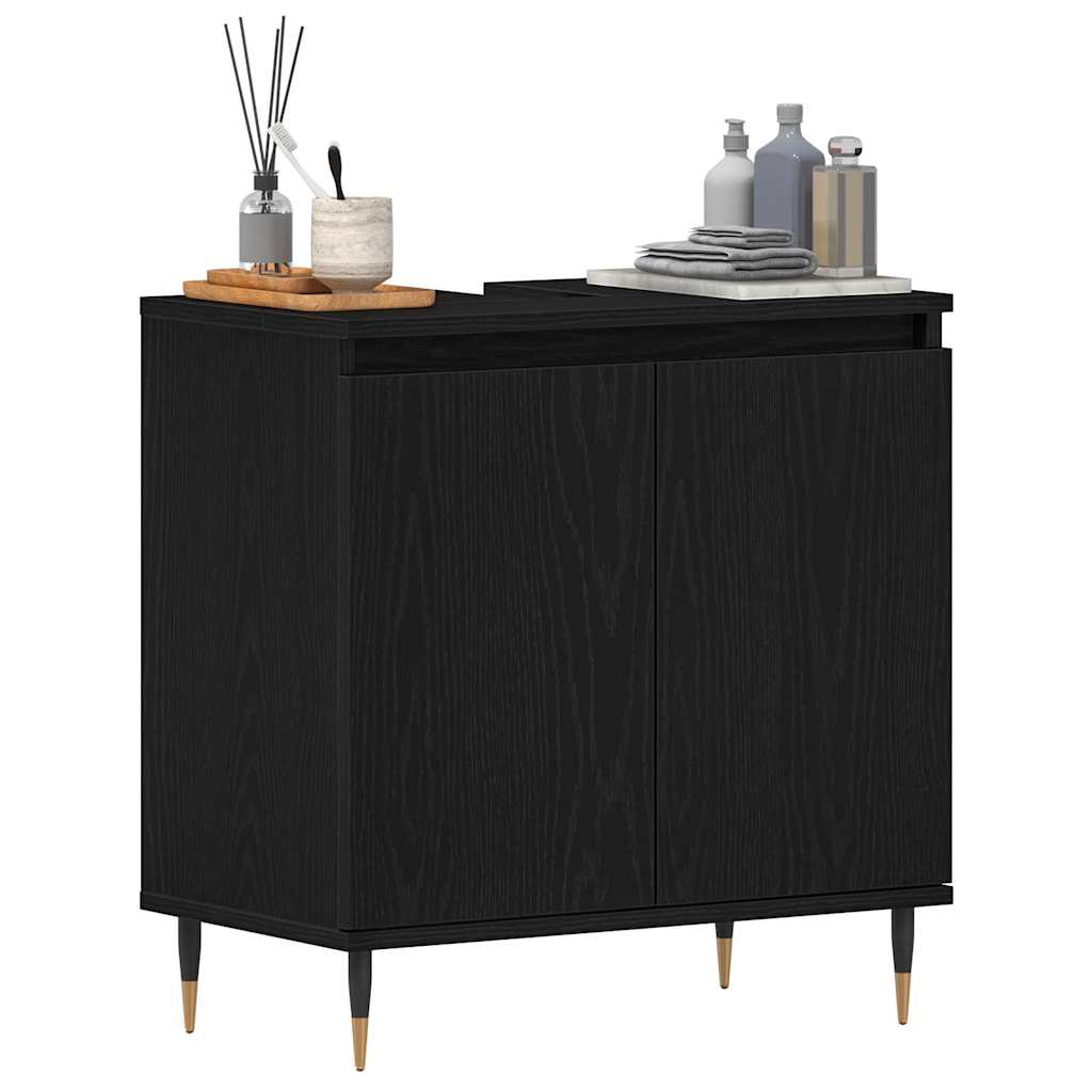 Waschbeckenschrank mit Tür Schwarz Eichen-Optik 58 x 33 x 60 cm