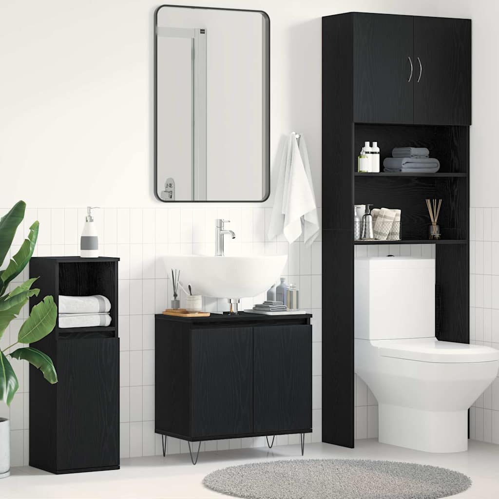 Waschbeckenschrank mit Tür Schwarz Eichen-Optik 58 x 33 x 60 cm