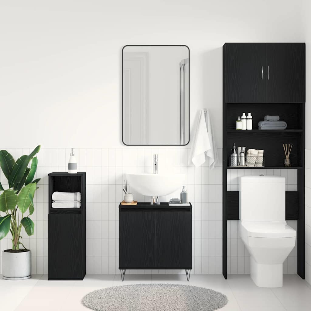 Waschbeckenschrank mit Tür Schwarz Eichen-Optik 58 x 33 x 60 cm