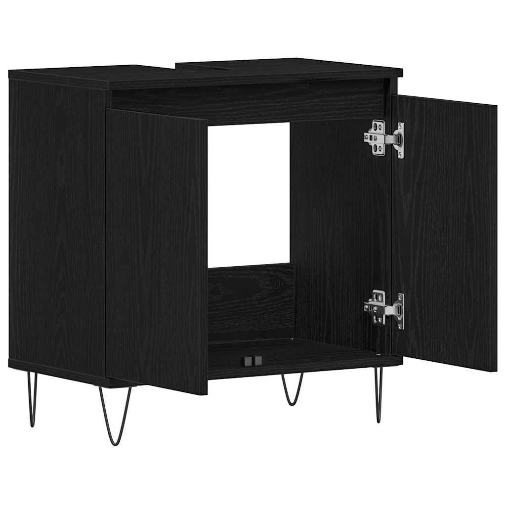 Waschbeckenschrank mit Tür Schwarz Eichen-Optik 58 x 33 x 60 cm