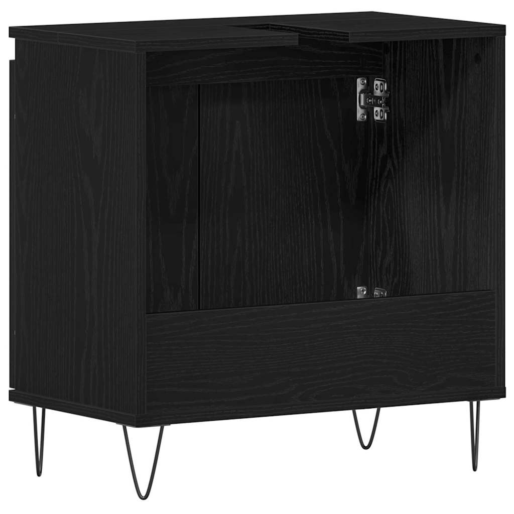 Waschbeckenschrank mit Tür Schwarz Eichen-Optik 58 x 33 x 60 cm