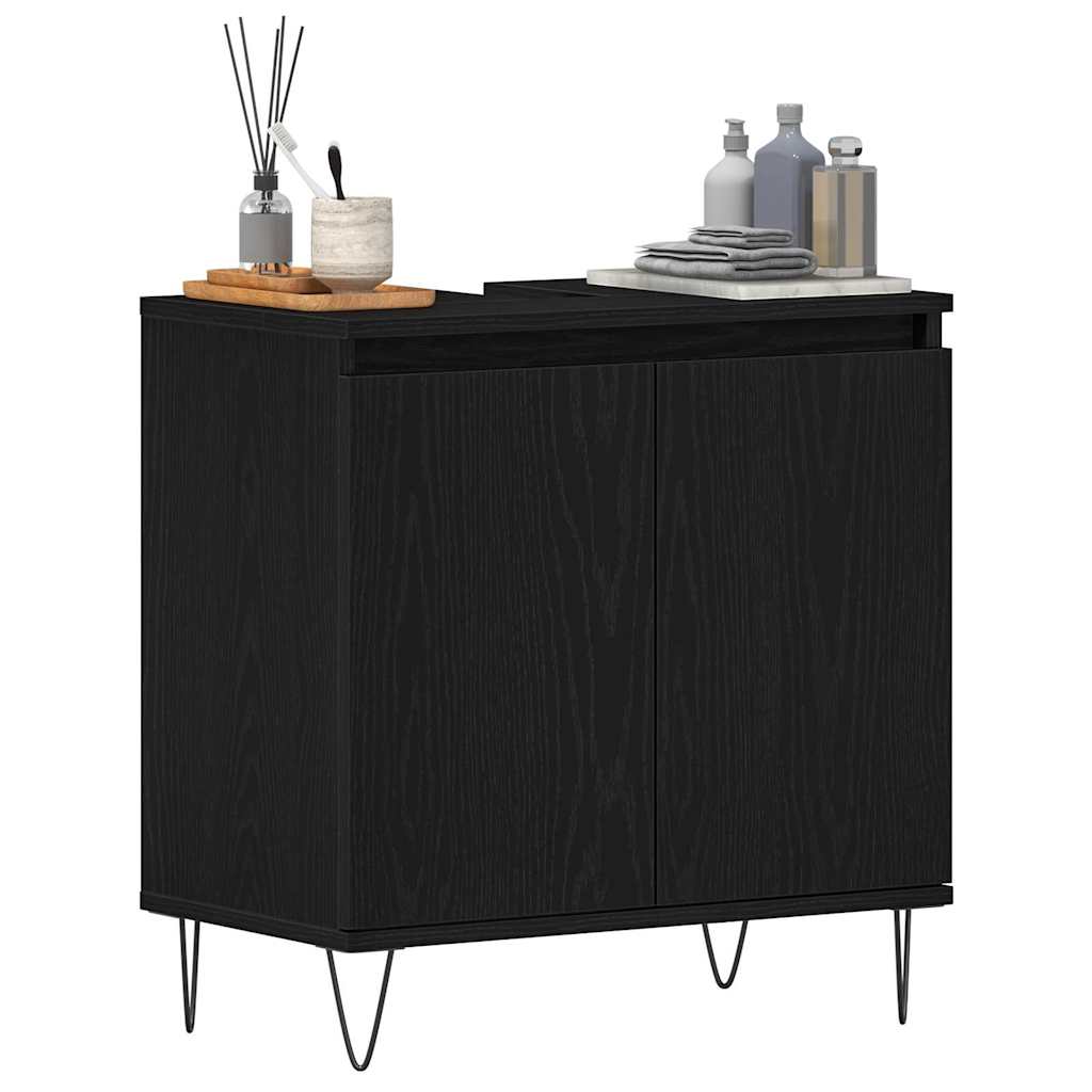Waschbeckenschrank mit Tür Schwarz Eichen-Optik 58 x 33 x 60 cm