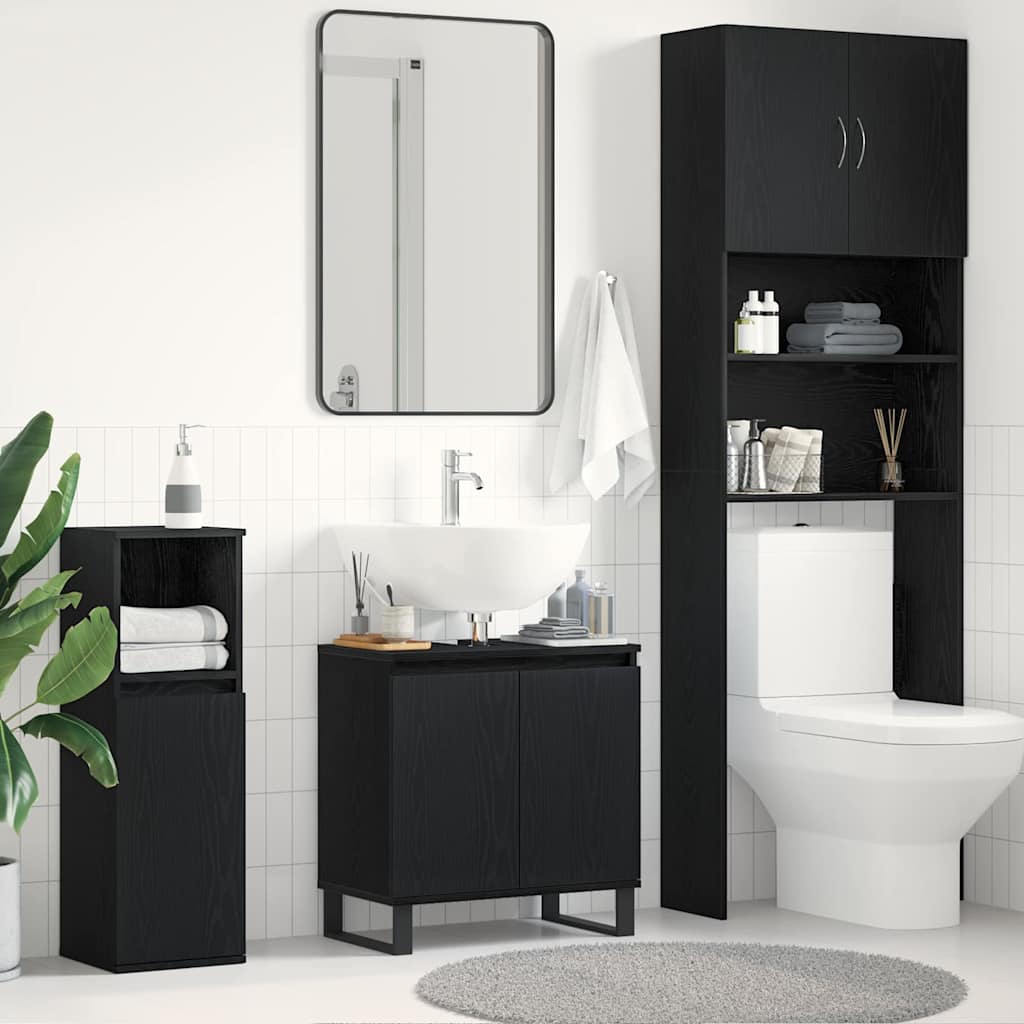 Waschbeckenschrank mit Tür Schwarz Eichen-Optik 58 x 33 x 60 cm