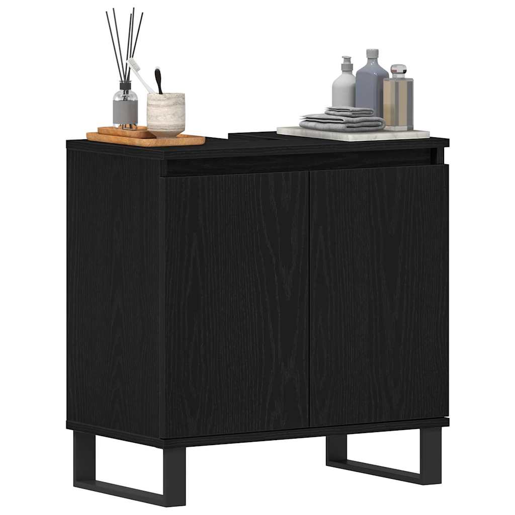 Waschbeckenschrank mit Tür Schwarz Eichen-Optik 58 x 33 x 60 cm
