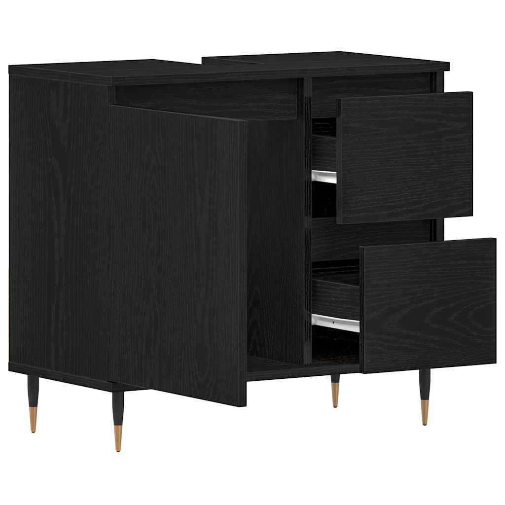 Badezimmerschrank mit Tür Schwarz Eichen-Optik 65 x 33 x 60 cm