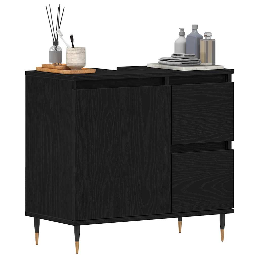 Badezimmerschrank mit Tür Schwarz Eichen-Optik 65 x 33 x 60 cm