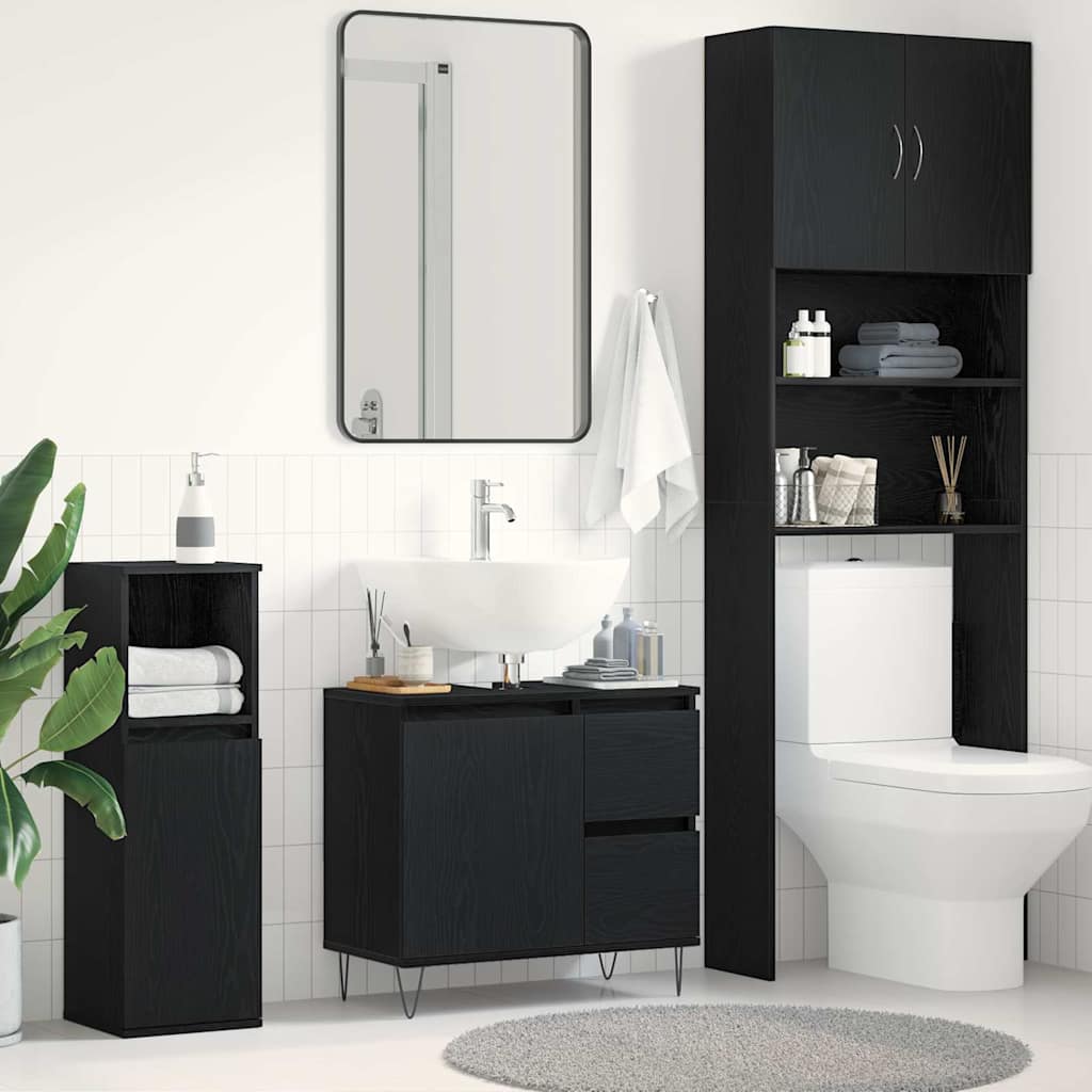 Waschbeckenschrank mit Tür Schwarz Eichen-Optik 65 x 33 x 60 cm