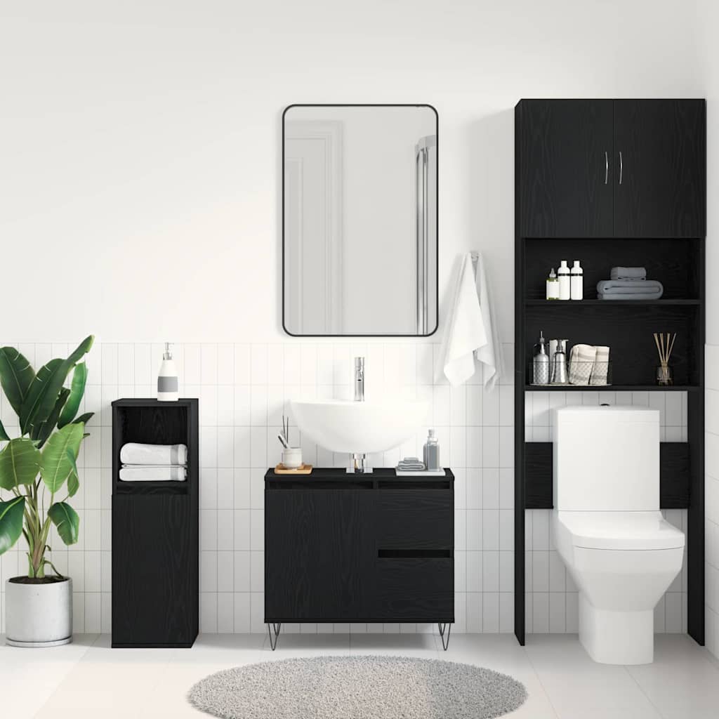 Waschbeckenschrank mit Tür Schwarz Eichen-Optik 65 x 33 x 60 cm