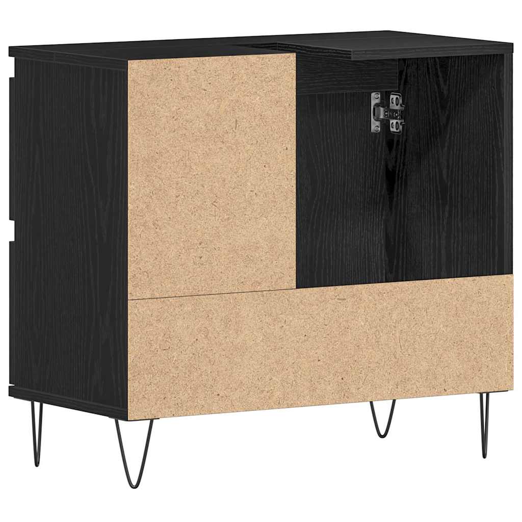 Waschbeckenschrank mit Tür Schwarz Eichen-Optik 65 x 33 x 60 cm