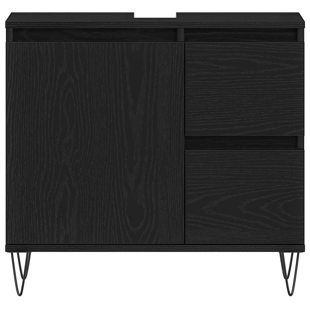 Waschbeckenschrank mit Tür Schwarz Eichen-Optik 65 x 33 x 60 cm