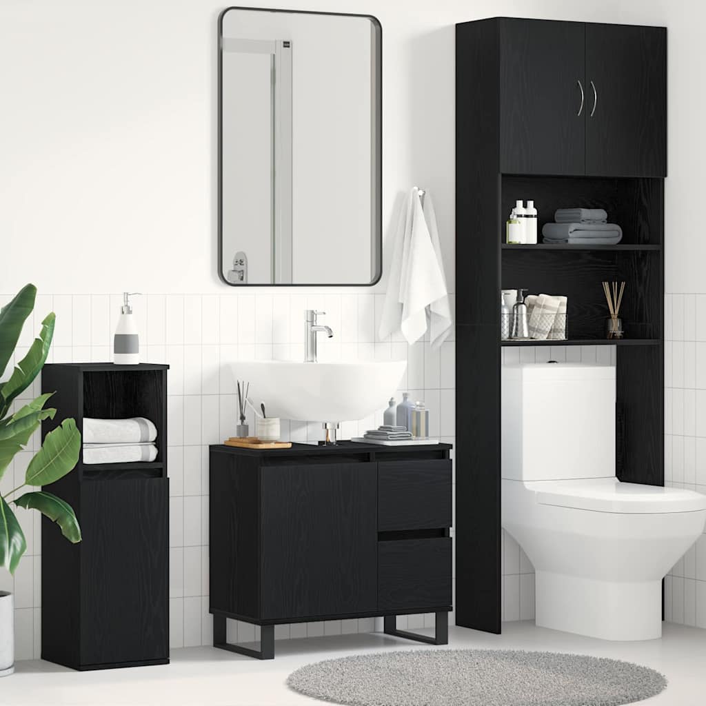 Waschbeckenschrank mit Tür Schwarz Eichen-Optik 65 x 33 x 60 cm