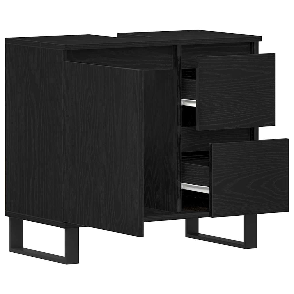 Waschbeckenschrank mit Tür Schwarz Eichen-Optik 65 x 33 x 60 cm