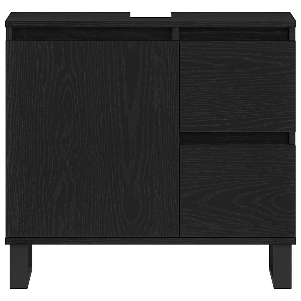 Waschbeckenschrank mit Tür Schwarz Eichen-Optik 65 x 33 x 60 cm