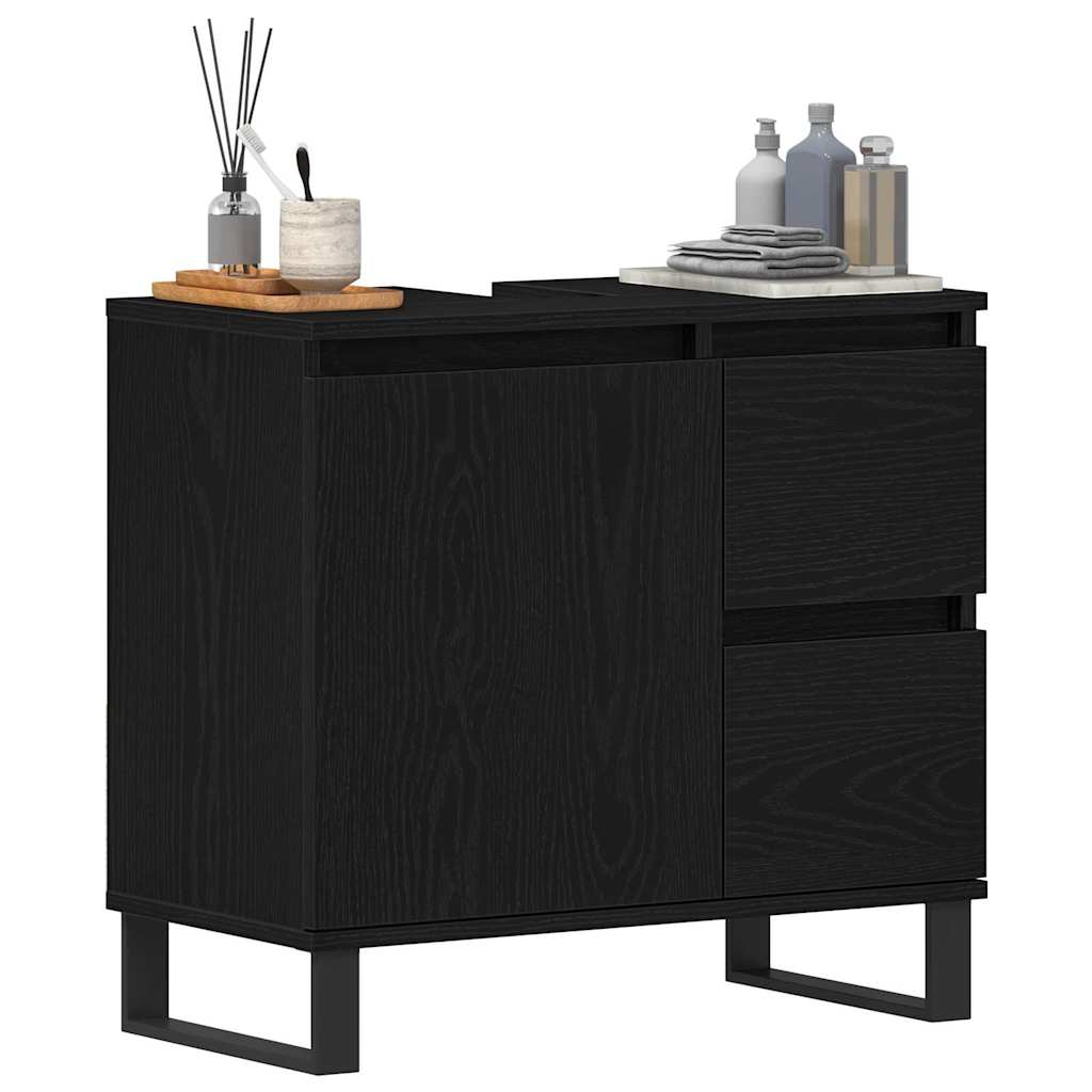 Waschbeckenschrank mit Tür Schwarz Eichen-Optik 65 x 33 x 60 cm