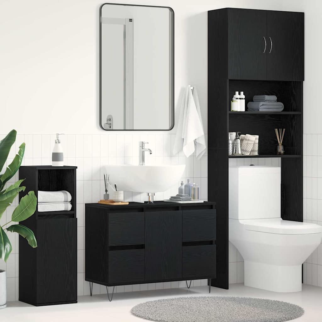 Waschbeckenschrank mit Tür Schwarz Eichen-Optik 80 x 33 x 60 cm