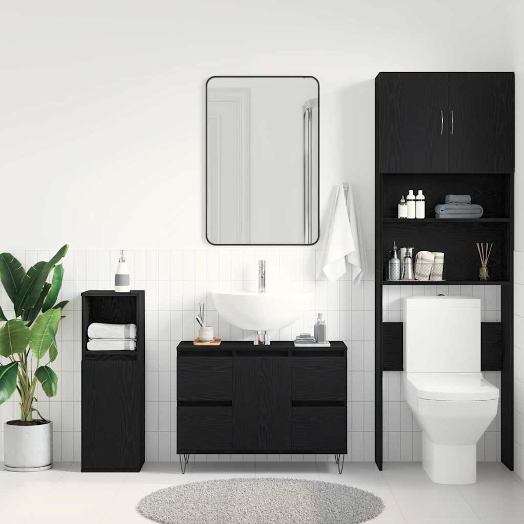 Waschbeckenschrank mit Tür Schwarz Eichen-Optik 80 x 33 x 60 cm