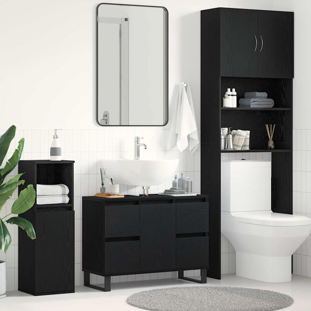 Badezimmerschrank mit Tür Schwarz Eichen-Optik 80 x 33 x 60 cm