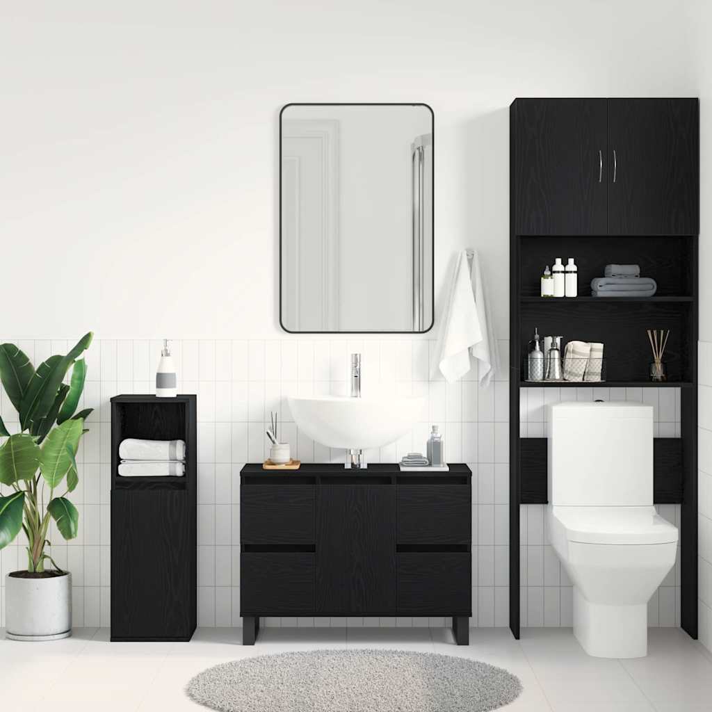 Badezimmerschrank mit Tür Schwarz Eichen-Optik 80 x 33 x 60 cm