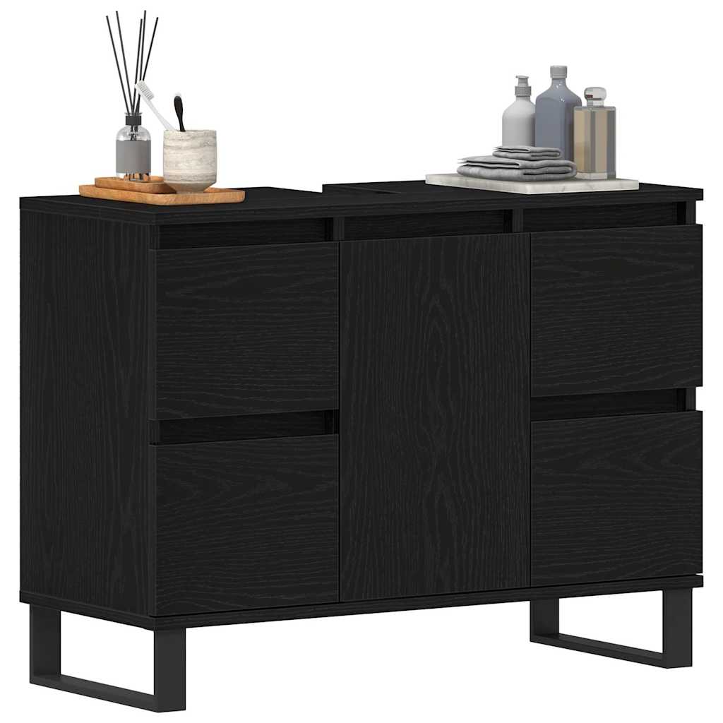 Badezimmerschrank mit Tür Schwarz Eichen-Optik 80 x 33 x 60 cm