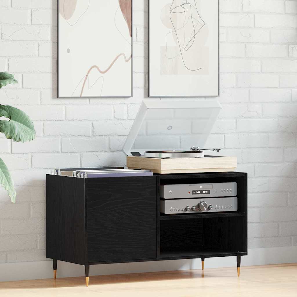 Schallplattenschrank Schwarz Eichen-Optik 85 x 38 x 48 cm