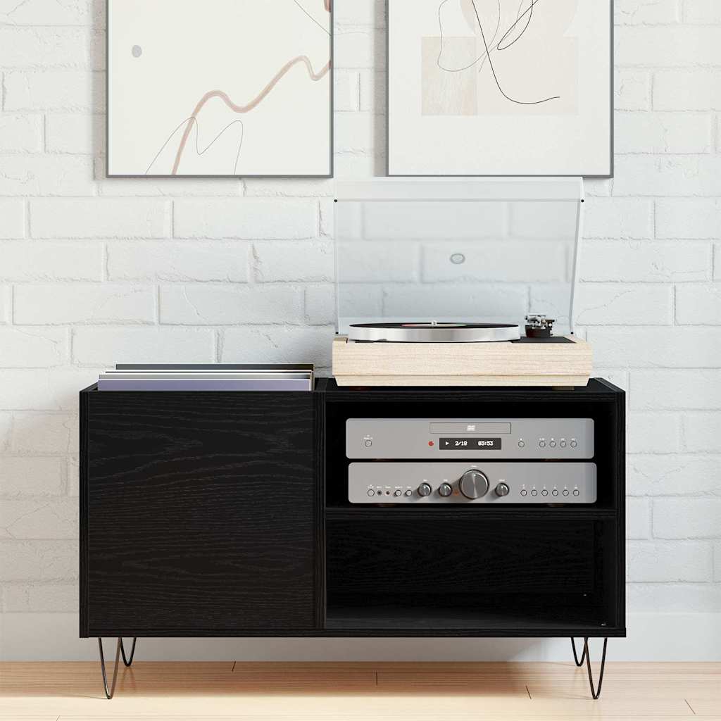 Schallplattenschrank Schwarz Eichen-Optik 85 x 38 x 48 cm