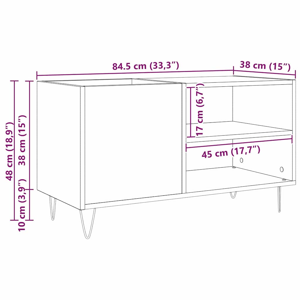 Schallplattenschrank Schwarz Eichen-Optik 85 x 38 x 48 cm