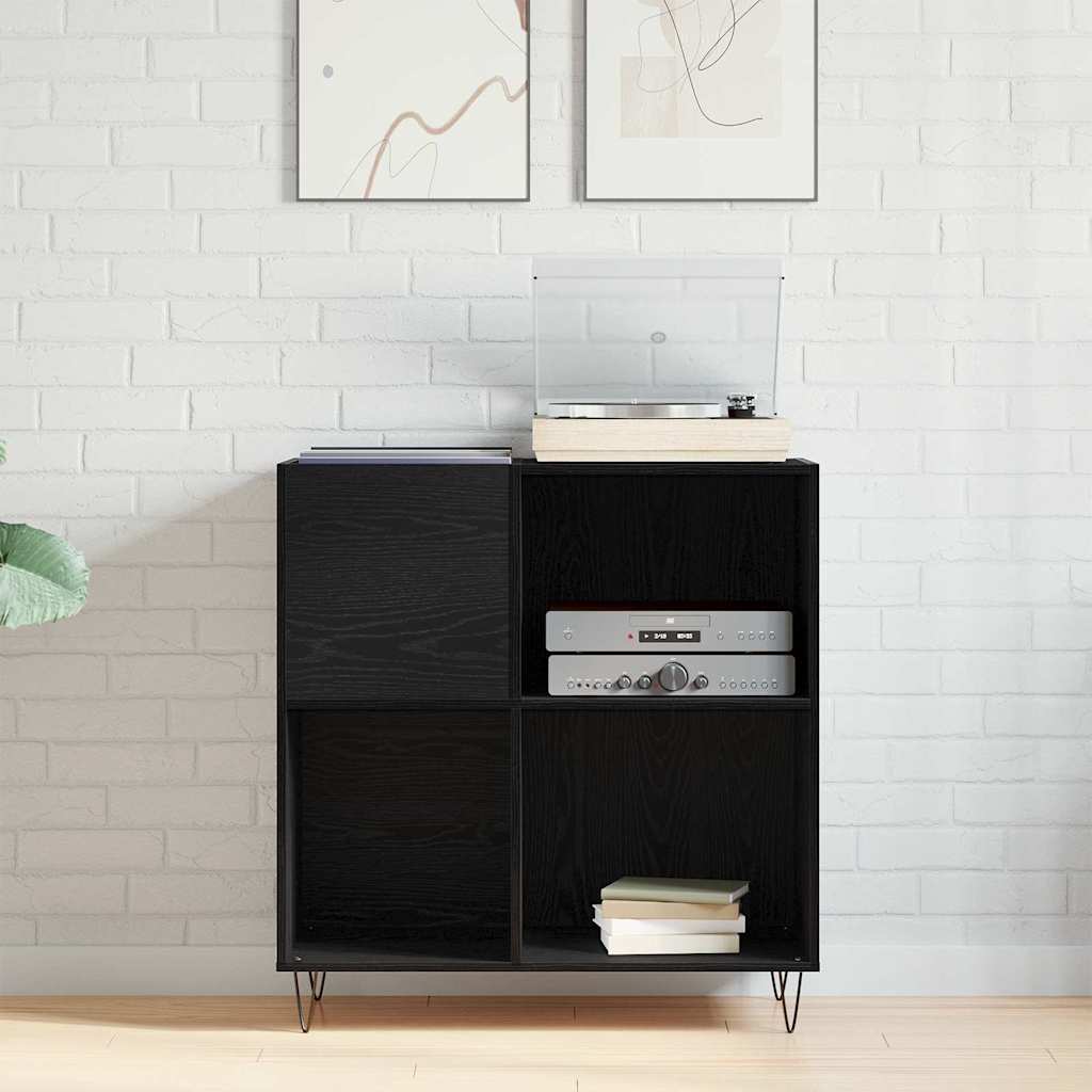 Schallplattenschrank Schwarz Eichen-Optik 85 x 38 x 89 cm