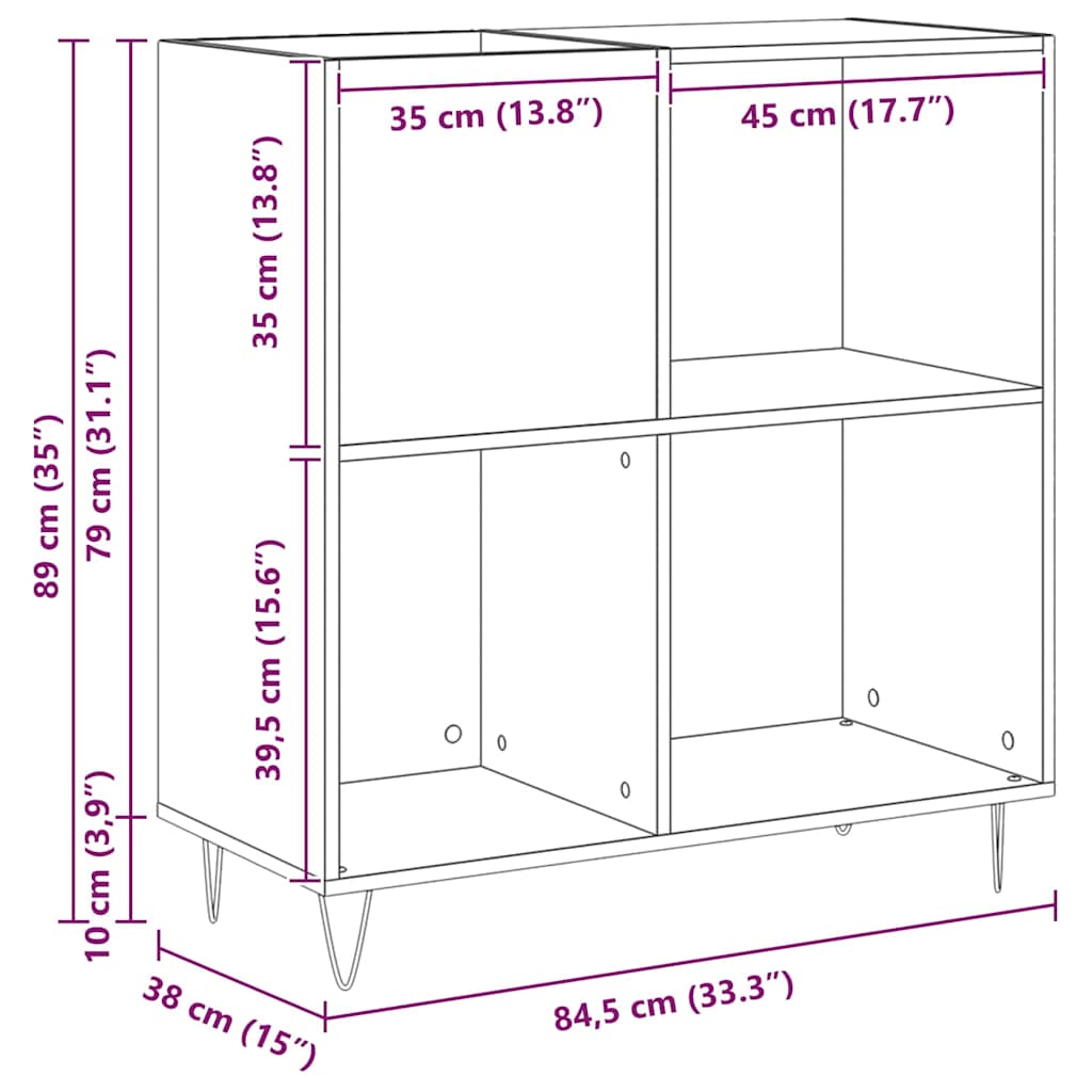 Schallplattenschrank Schwarz Eichen-Optik 85 x 38 x 89 cm
