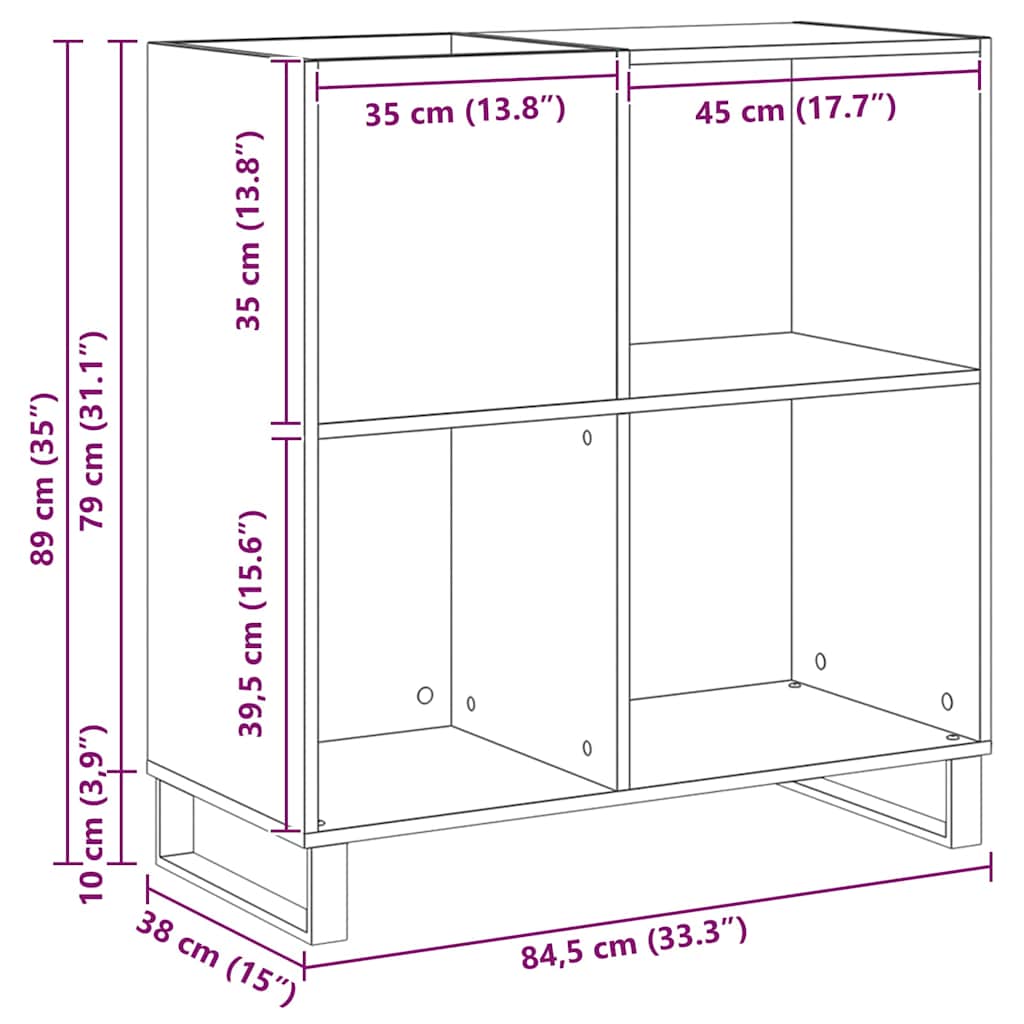 Schallplattenschrank Altholz 84,5 x 38 x 89 cm Holzwerkstoff