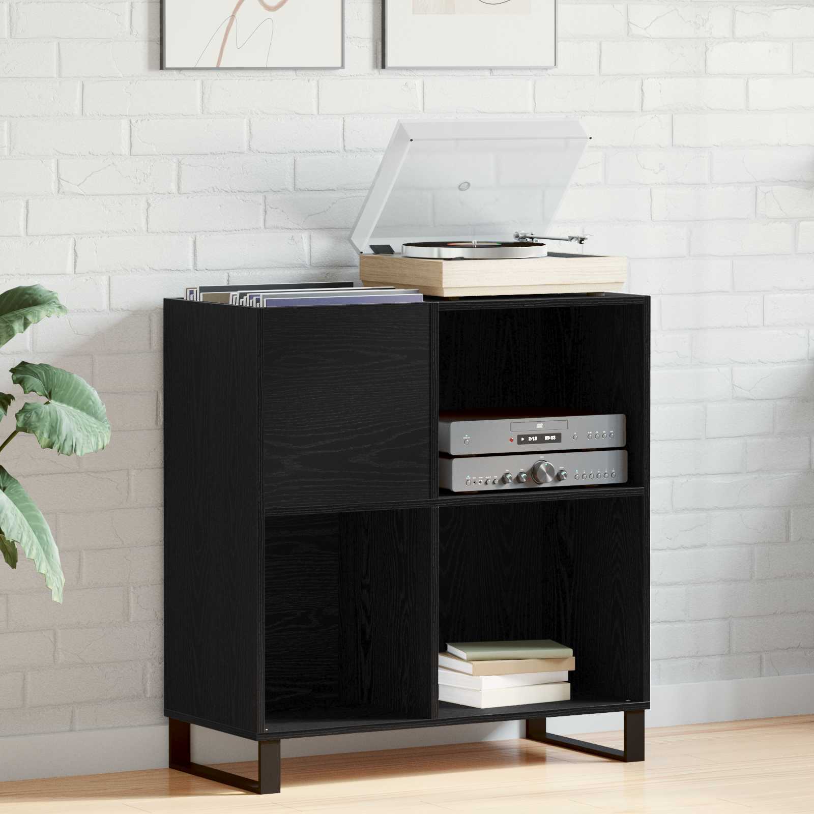 Schallplattenschrank Schwarz Eichen-Optik 85 x 38 x 89 cm