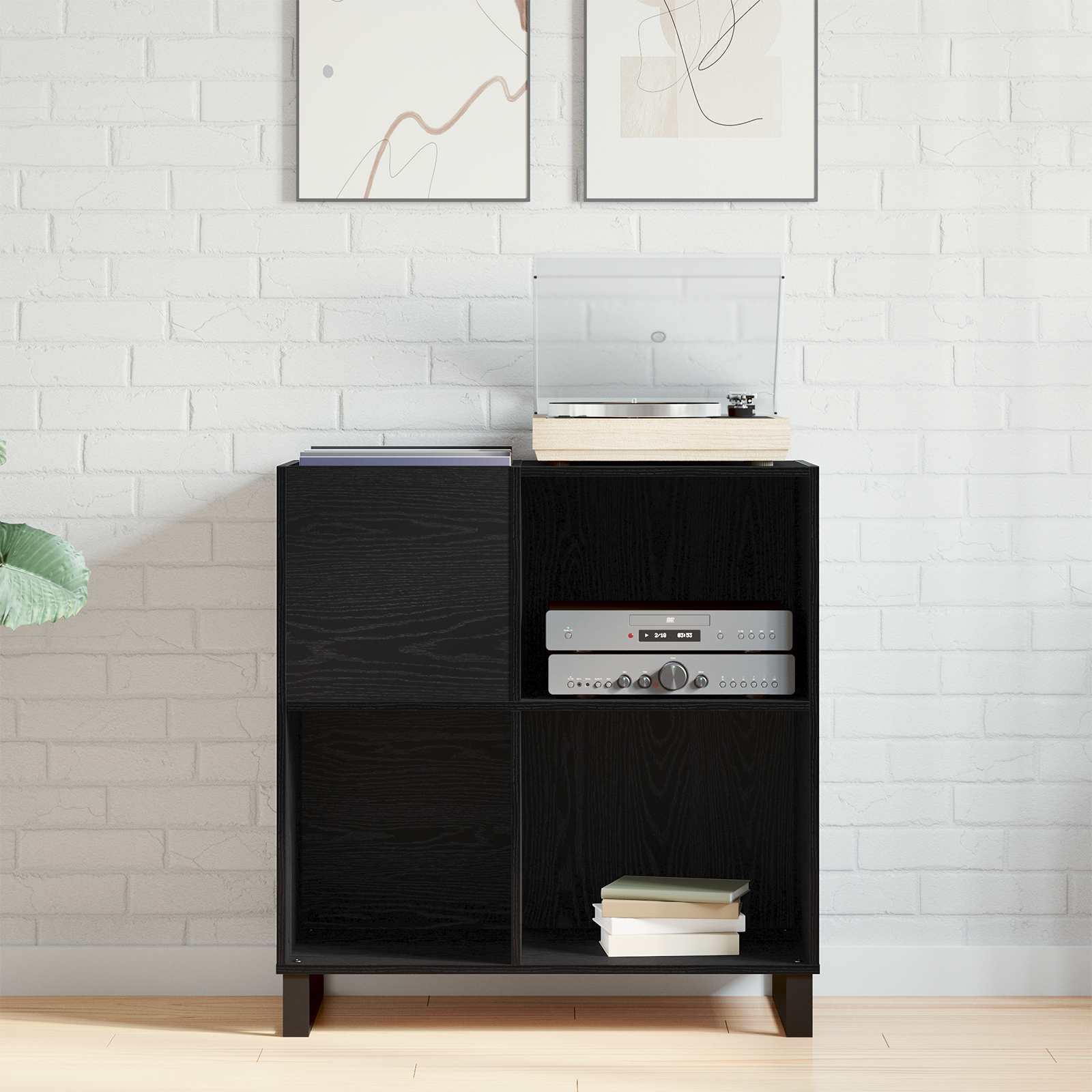 Schallplattenschrank Schwarz Eichen-Optik 85 x 38 x 89 cm