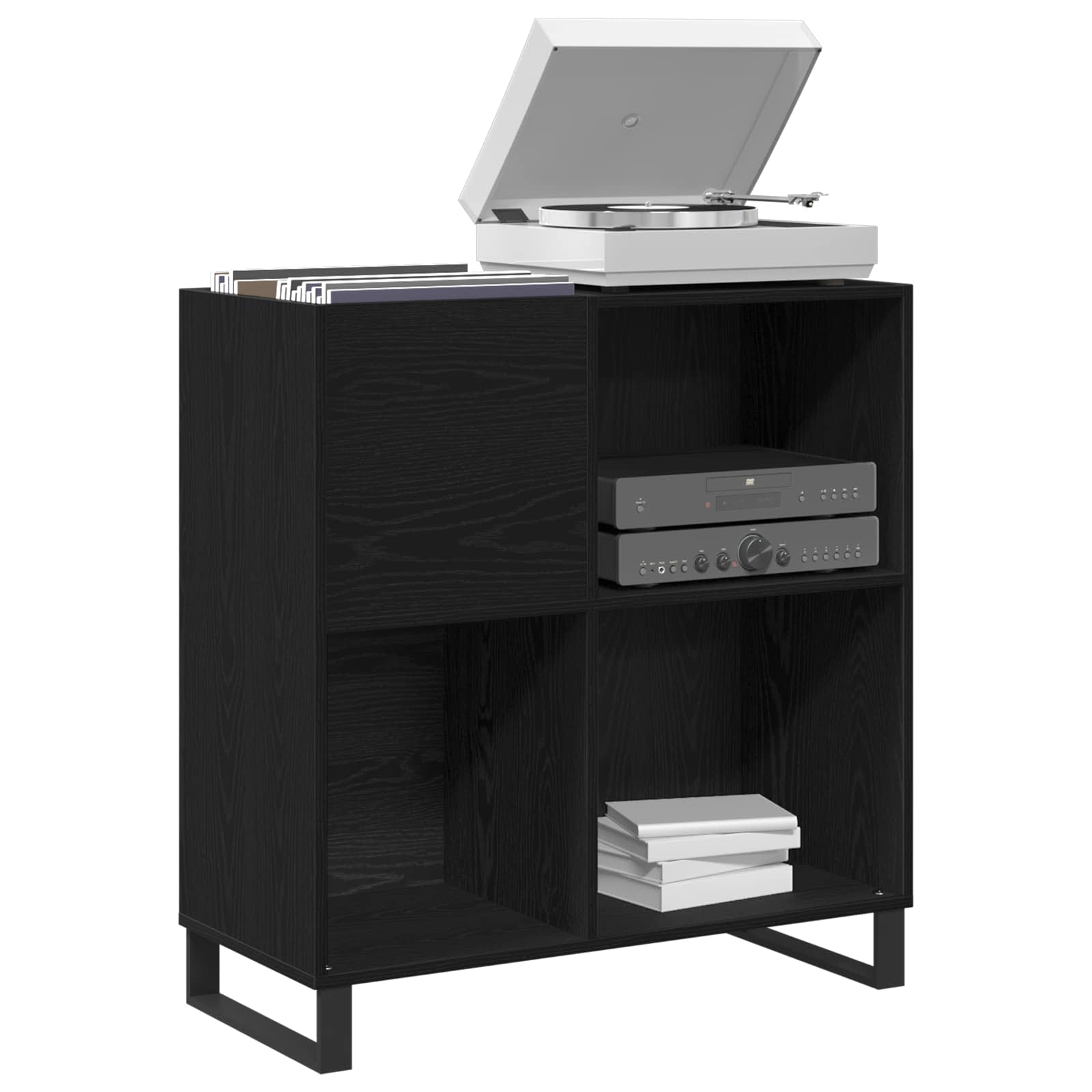 Schallplattenschrank Schwarz Eichen-Optik 85 x 38 x 89 cm