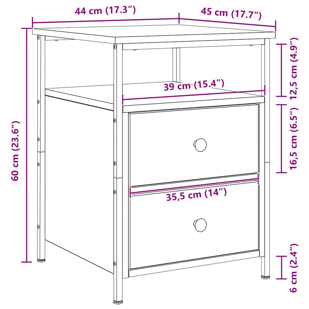 Nachttisch 2 pcs Schwarz Eichen-Optik 34 x 35,5 x 50 cm