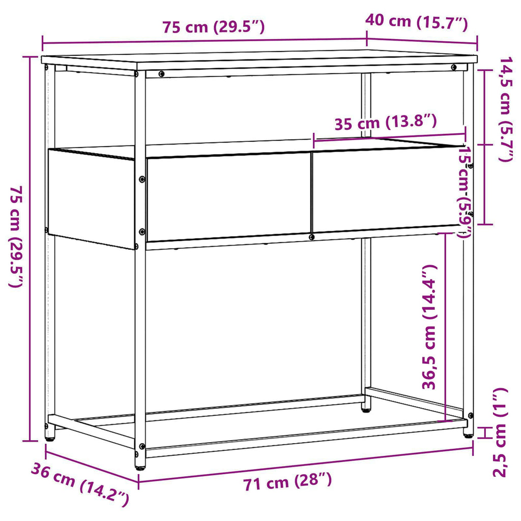 Konsolentisch Altholz 75 x 40 x 75 cm Holzwerkstoff