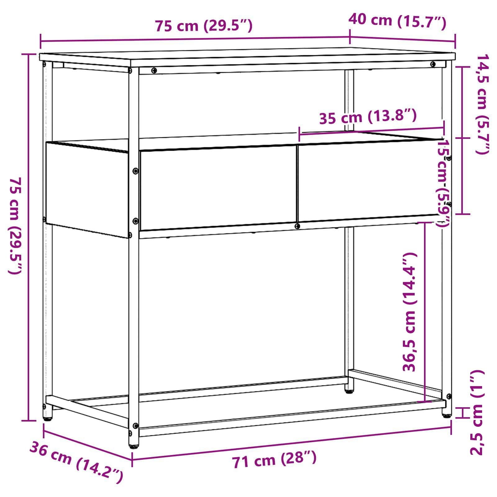 Konsolentisch Altholz 75 x 40 x 75 cm Holzwerkstoff