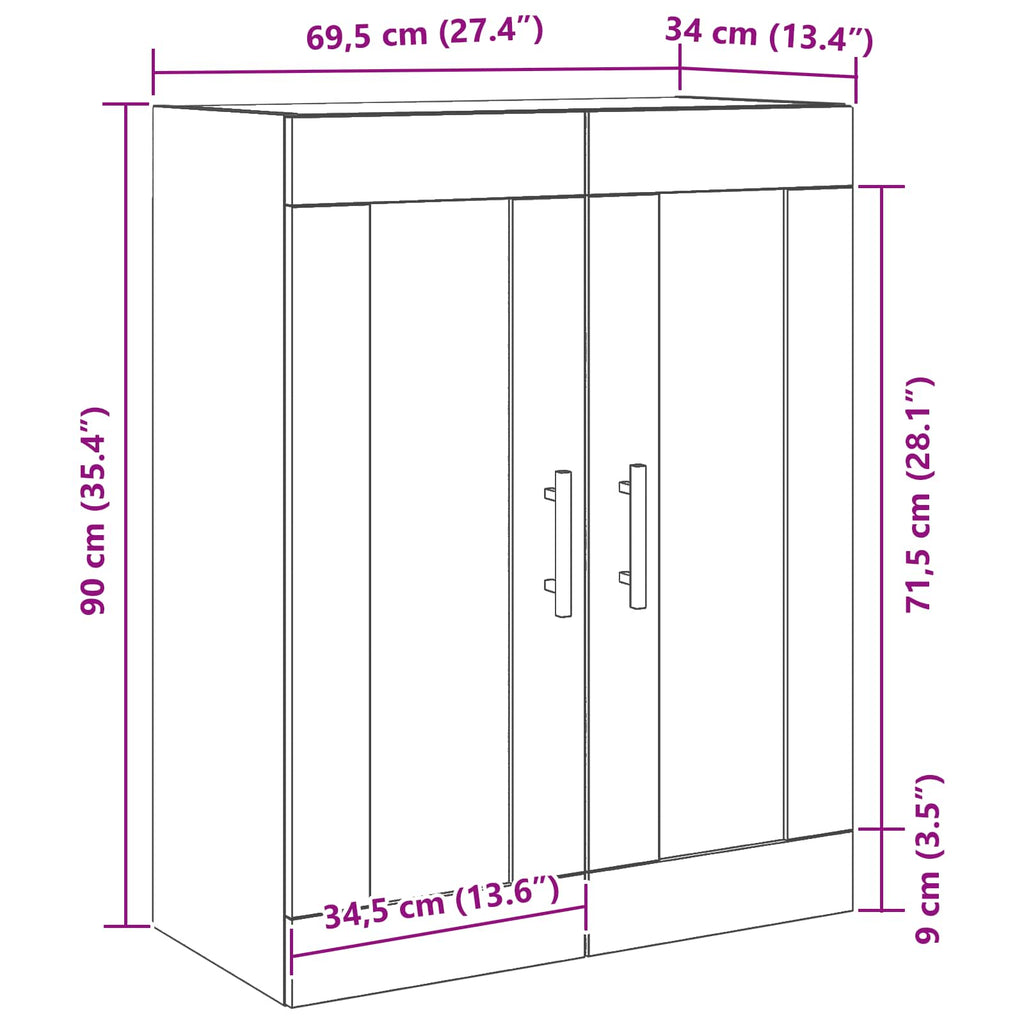 Wandmontierter Schrank Schwarz Eichen-Optik 69,5 x 34 x 90 cm