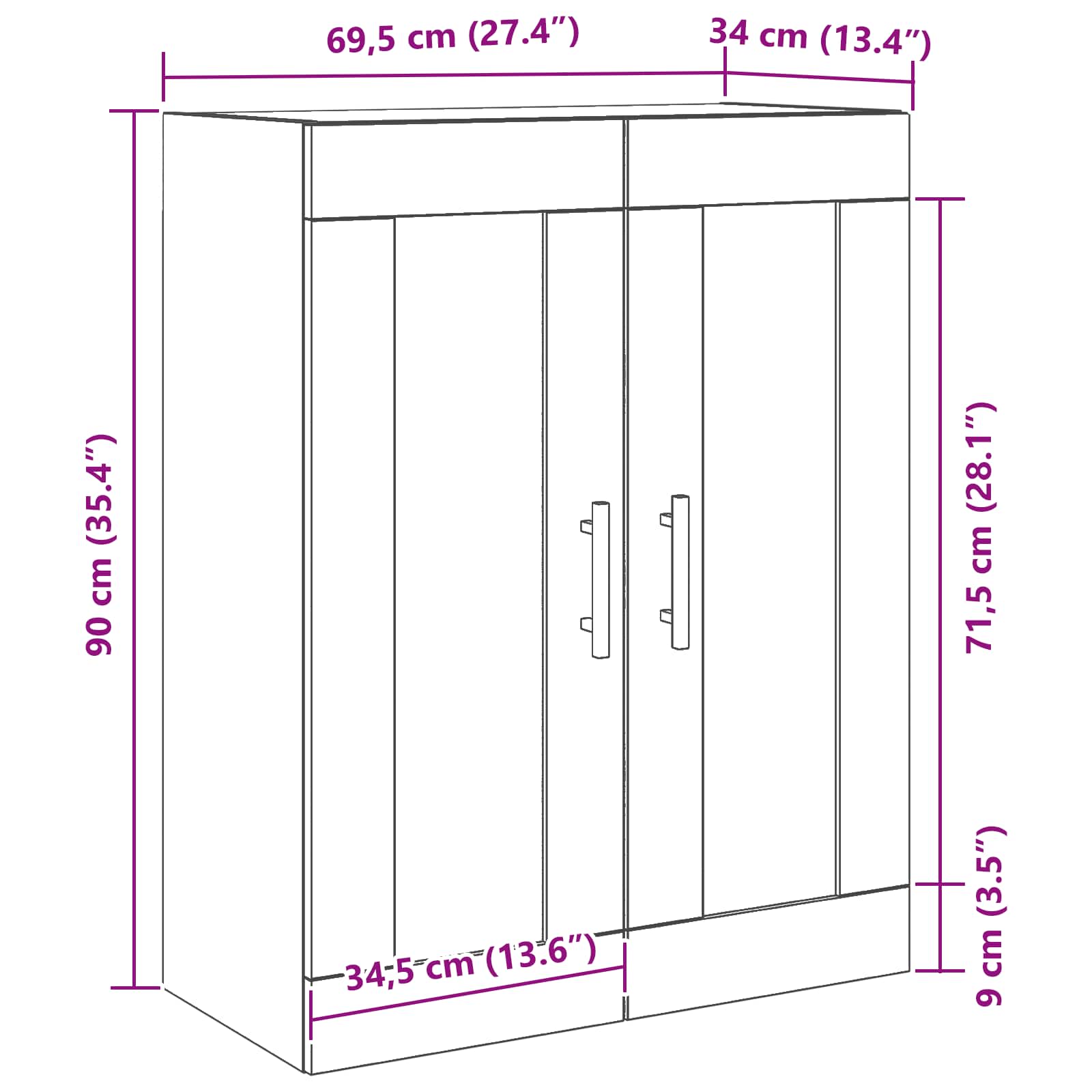 Wandmontierter Schrank Schwarz Eichen-Optik 69,5 x 34 x 90 cm