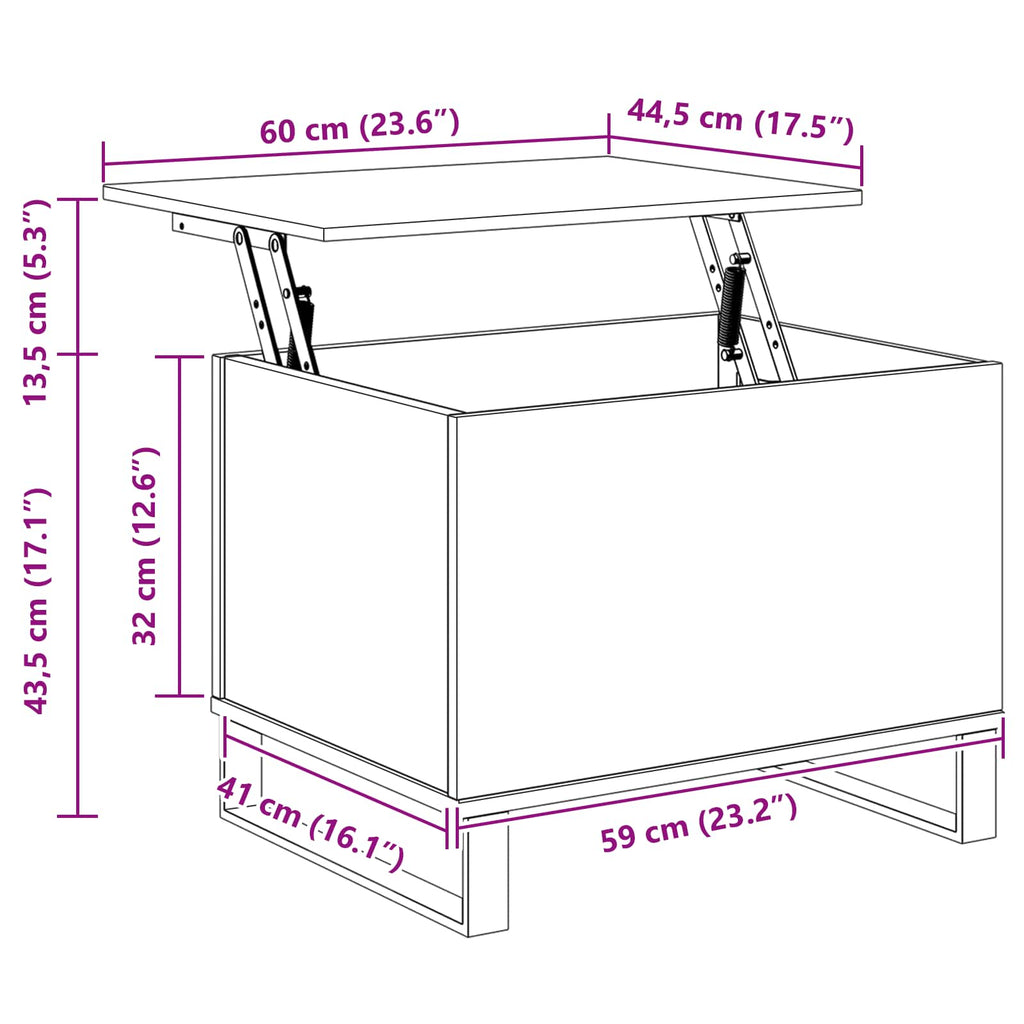 Couchtisch Schwarz Eichen-Optik 60 x 44,5 x 45 cm
