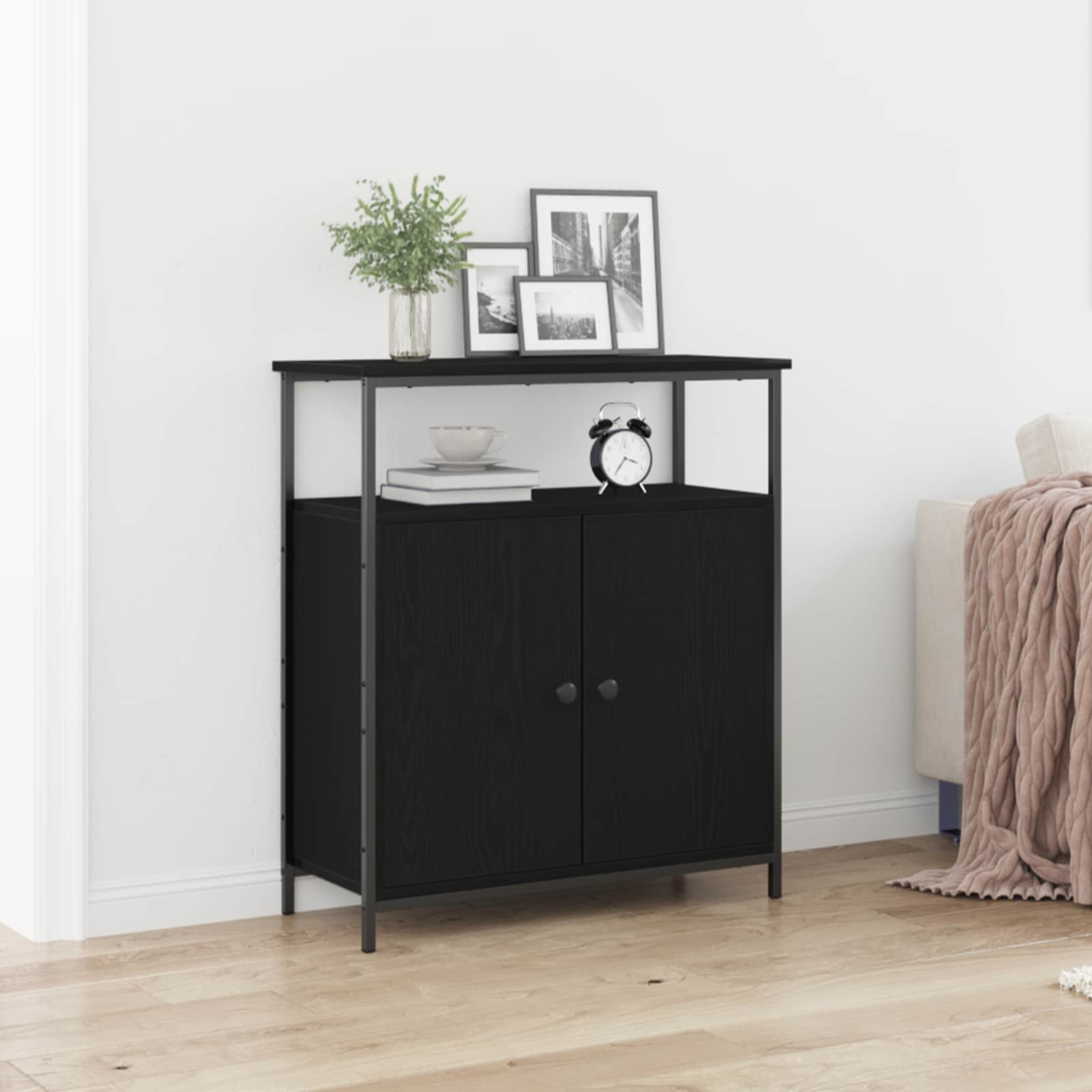 Sideboard Schwarz Eichen-Optik 70 x 30 x 80 cm Holzwerkstoff