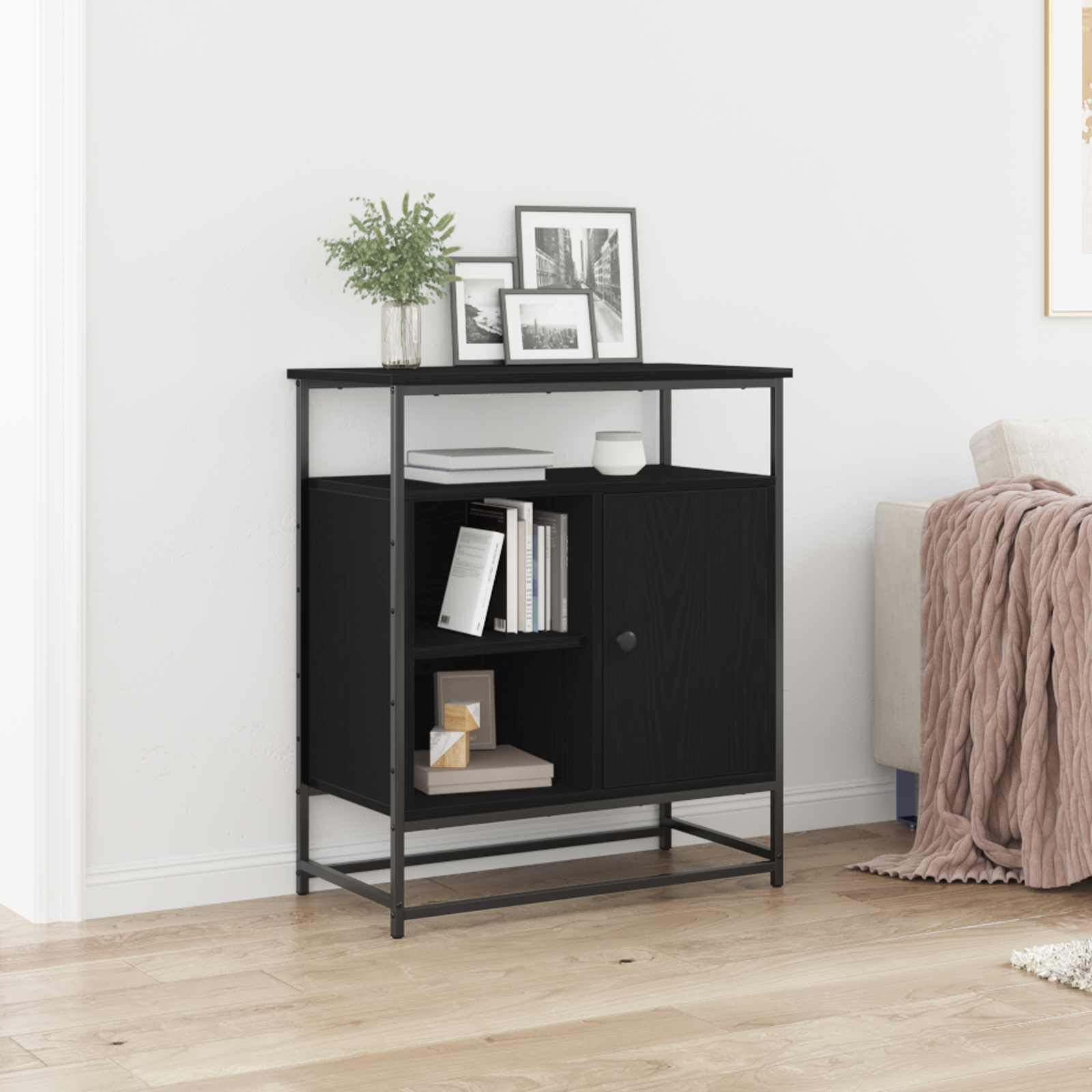 Sideboard Schwarz Eichen-Optik 69 x 35 x 80 cm Holzwerkstoff