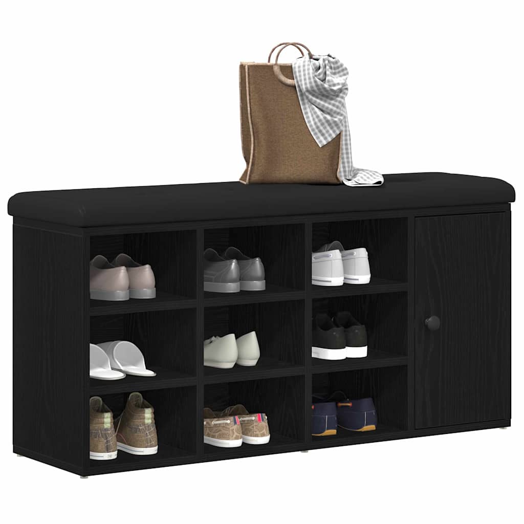 Sitzbank mit Stauraum Schwarz Eichen-Optik 102 x 32 x 50 cm