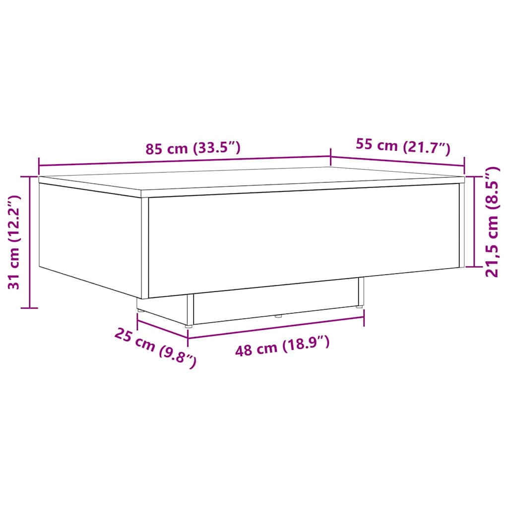 Couchtisch Artisan-Eiche 85 x 55 x 31 cm Holzwerkstoff
