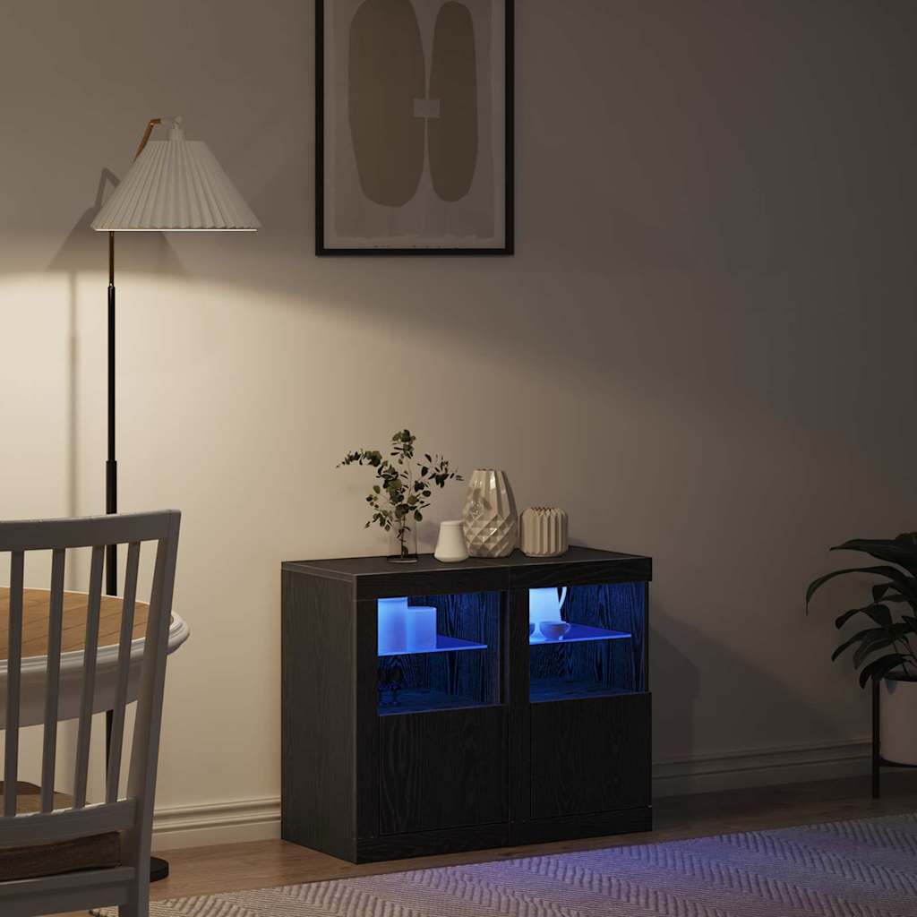 LED-Sideboard 2 pcs Schwarz Eichen-Optik 41 x 37 x 67 cm