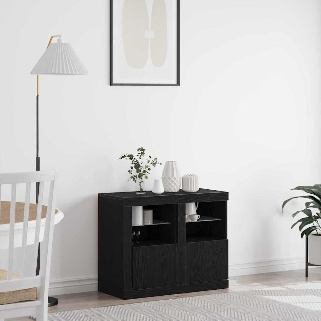 LED-Sideboard 2 pcs Schwarz Eichen-Optik 41 x 37 x 67 cm